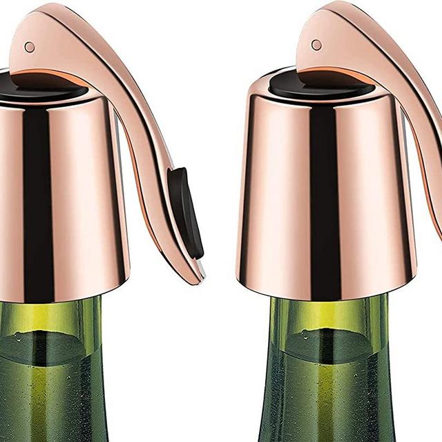 ERHIRY Wine Bottle Stopper Stainless Steel, Wine Bottle Plug with Silicone, Expanding Beverage Bottle Stopper, Reusable Wine Saver, Bottle Sealer Keeps Wine Fresh, Best Gift Accessories, Rose Gold…
