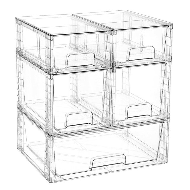 Vtopmart Clear Stackable Storage Drawers Set of 5, Easily Assemble Acrylic Bathroom Undersink Organizers,Plastic Storage Bins for Closet,Cabinet,Pantry,Medicine Organization