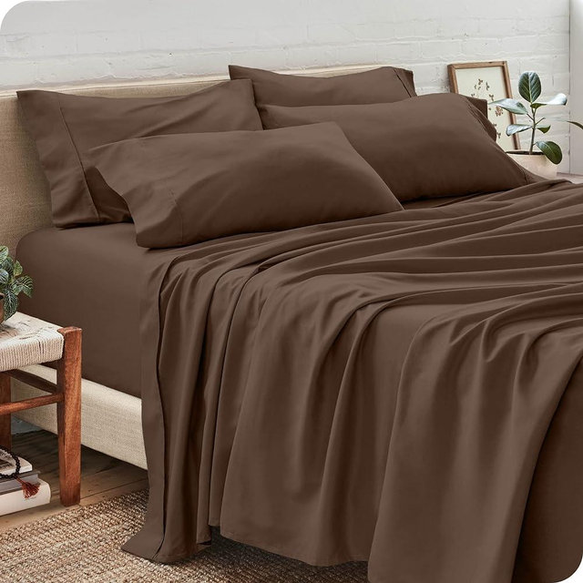 Bare Home Queen Sheet Set - Hotel Luxury Bed Sheets - Extra Soft 6 Piece Set - Deep Pockets - Easy Fit - Cooling & Breathable - Wrinkle, Fade, Stain Resistant - 4 Pillowcases (Queen, Cocoa)