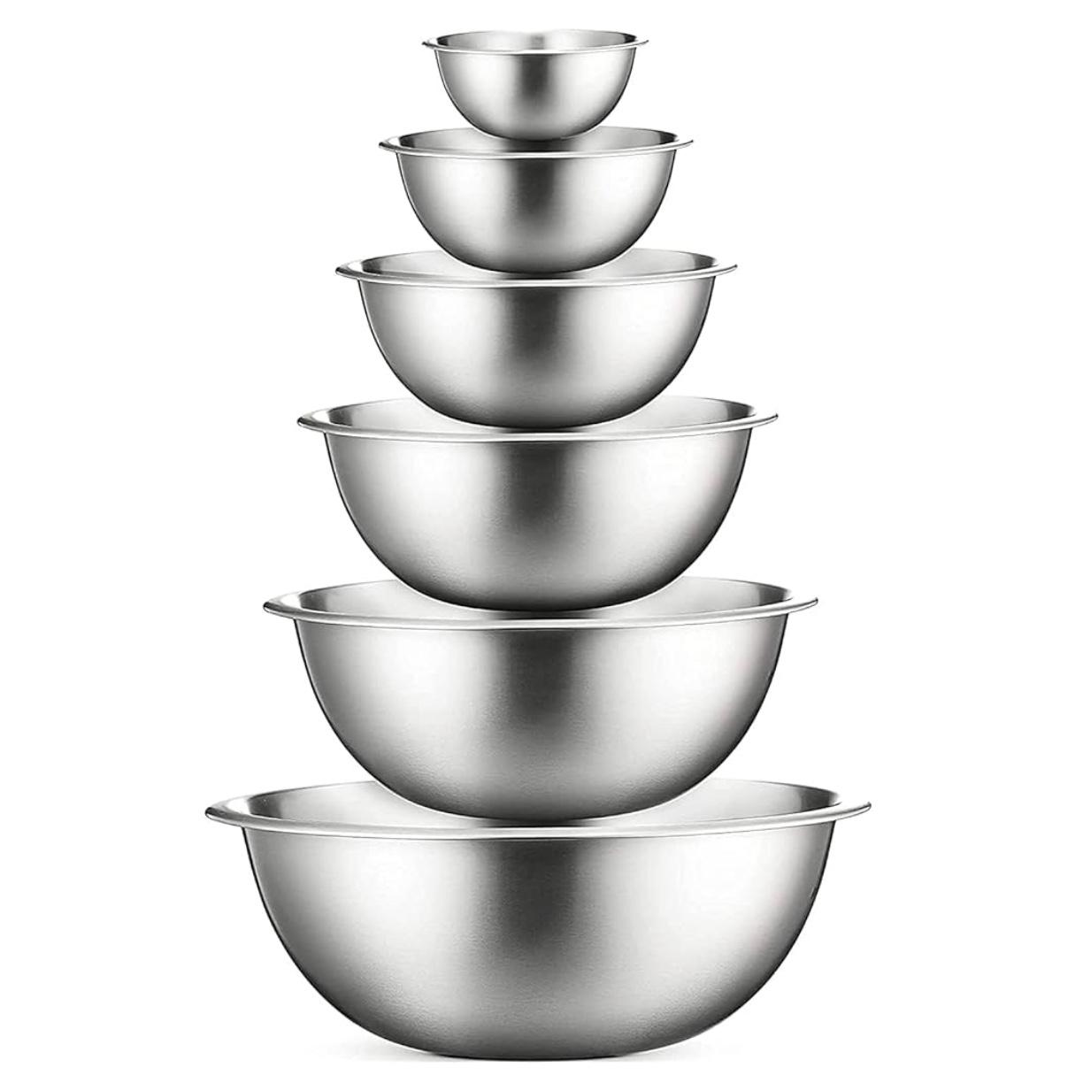 COOK WITH COLOR Stainless Steel Mixing Bowls - 6 Piece Stainless Steel Nesting Bowls Set includes 6 Prep Bowl and Mixing Bowls