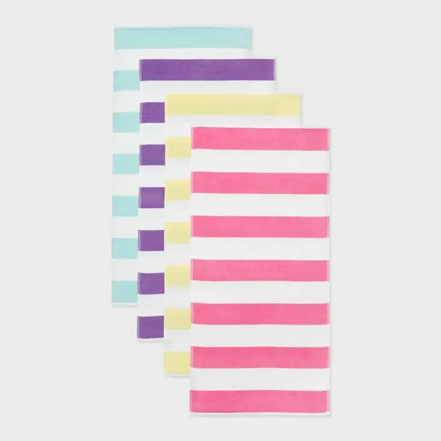 4pk Family Bundle Striped Beach Towel Set Pink/Yellow/Purple/Teal - Sun Squad™