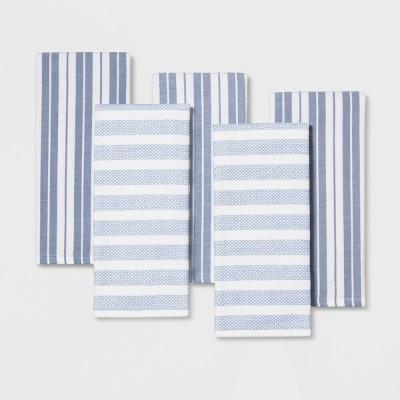 5pc Kitchen Towels White/Blue - Threshold™