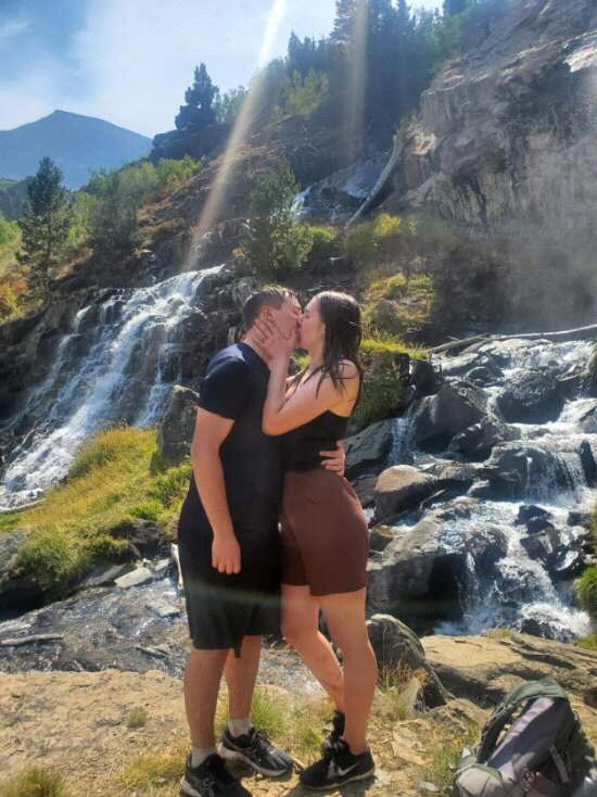 During our camping trip to Lundy Lake, California where we walked behind a waterfall with our friends Cassie and Matthew!
