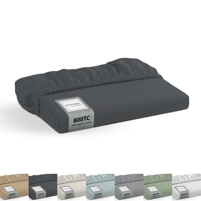 Econest Living 100% Egyptian Cotton King Fitted Sheet Only, 800 Thread Count Cotton Fitted Sheet King, Soft, Durable, Cooling 16” Deep Pocket Sateen Weave Bottom, Luxury Hotel Quality - Dark Gray