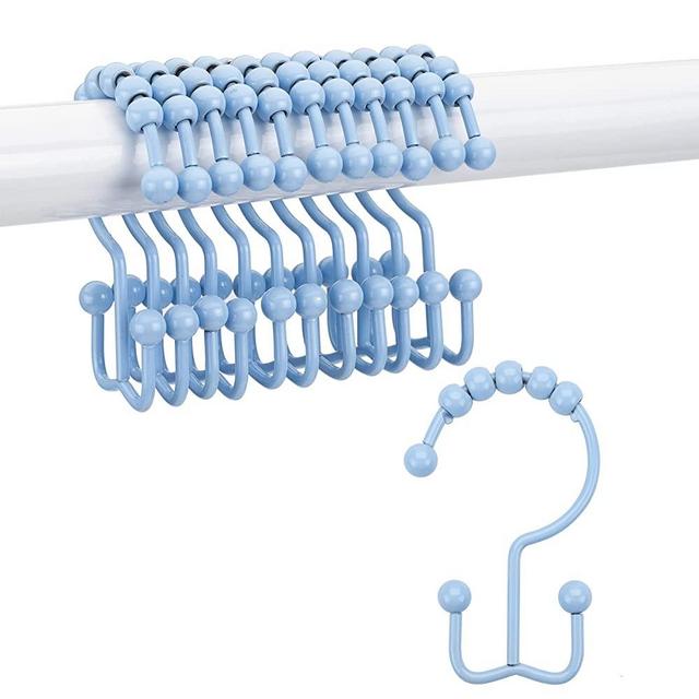 Titanker Shower Curtain Hooks Rings, Durable Metal Double Glide Shower Hooks for Bathroom Shower Rods Curtains, Set of 12 Hooks - Blue