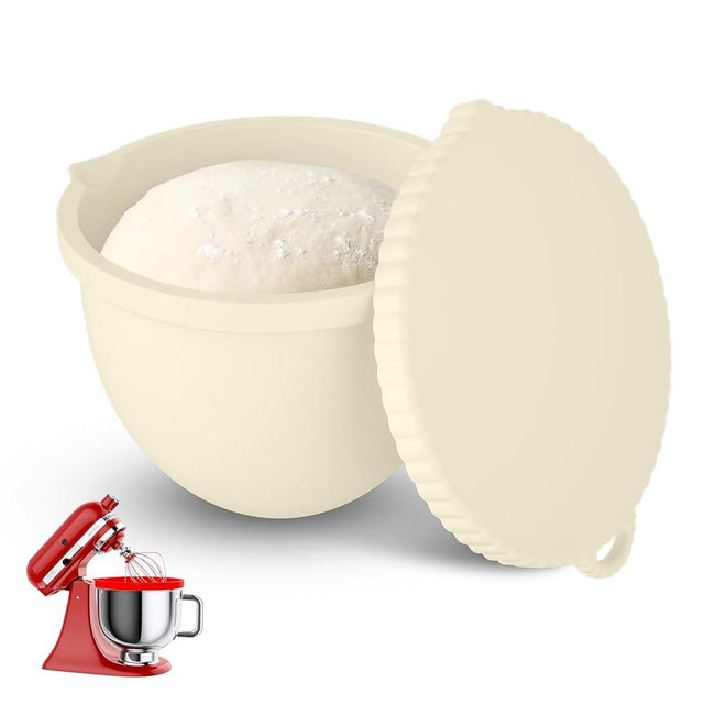 FuPatio Silicone Bowl Liners with Lids Fits for 5 Qt KitchenAid Mixers, Upgraded Thickened Replacement Mixers Bowls, Stand Mixer Accessories for Baking and Cooking, Beige