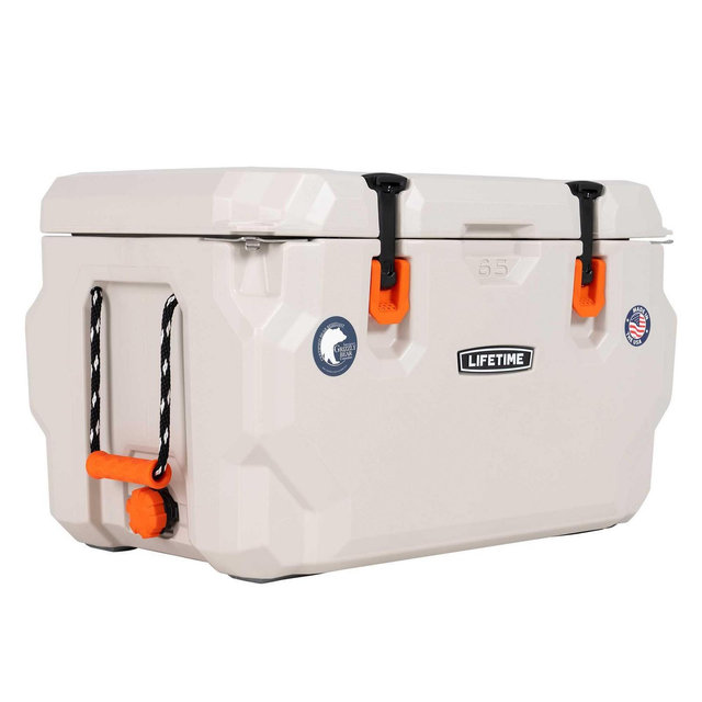 Lifetime 65 Quart High Performance Polyethylene Cooler, Pumice Stone / Orange