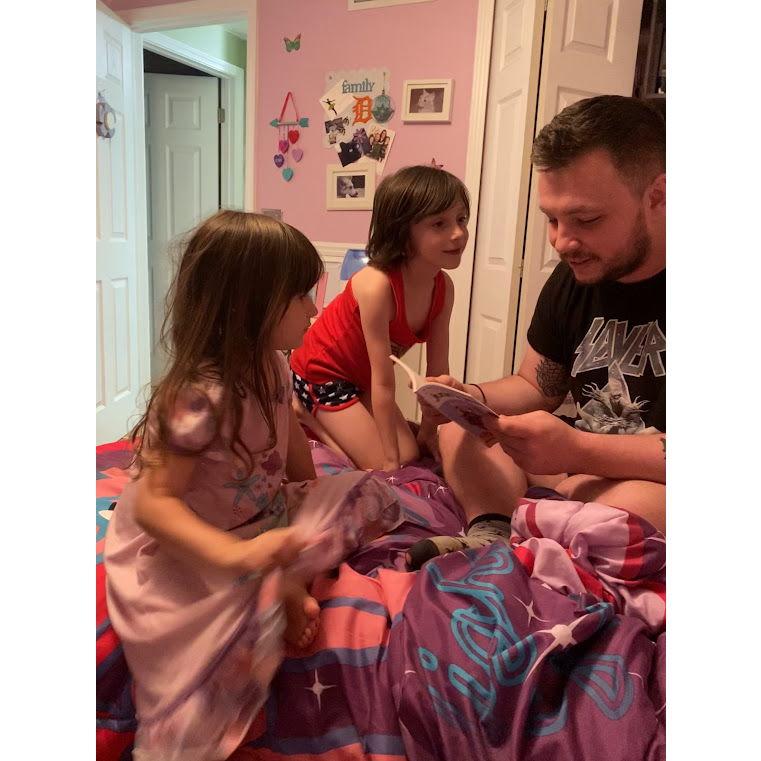 One of the first times Jake babysat my nieces with me and started to earn their trust with bedtime stories