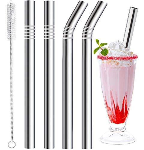 Stainless Steel Smoothie Straws, 0.4'' Extra Wide Reusable Metal Drinking Straws for Milkshake, Boba, Smoothie, Beverage, Set of 4 with 1 Cleaning Brush