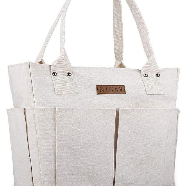 Canvas Tote Bags for Women, Nicav Large Utility Tote Bags with Pockets Zip Top for Teacher Nurse School Work