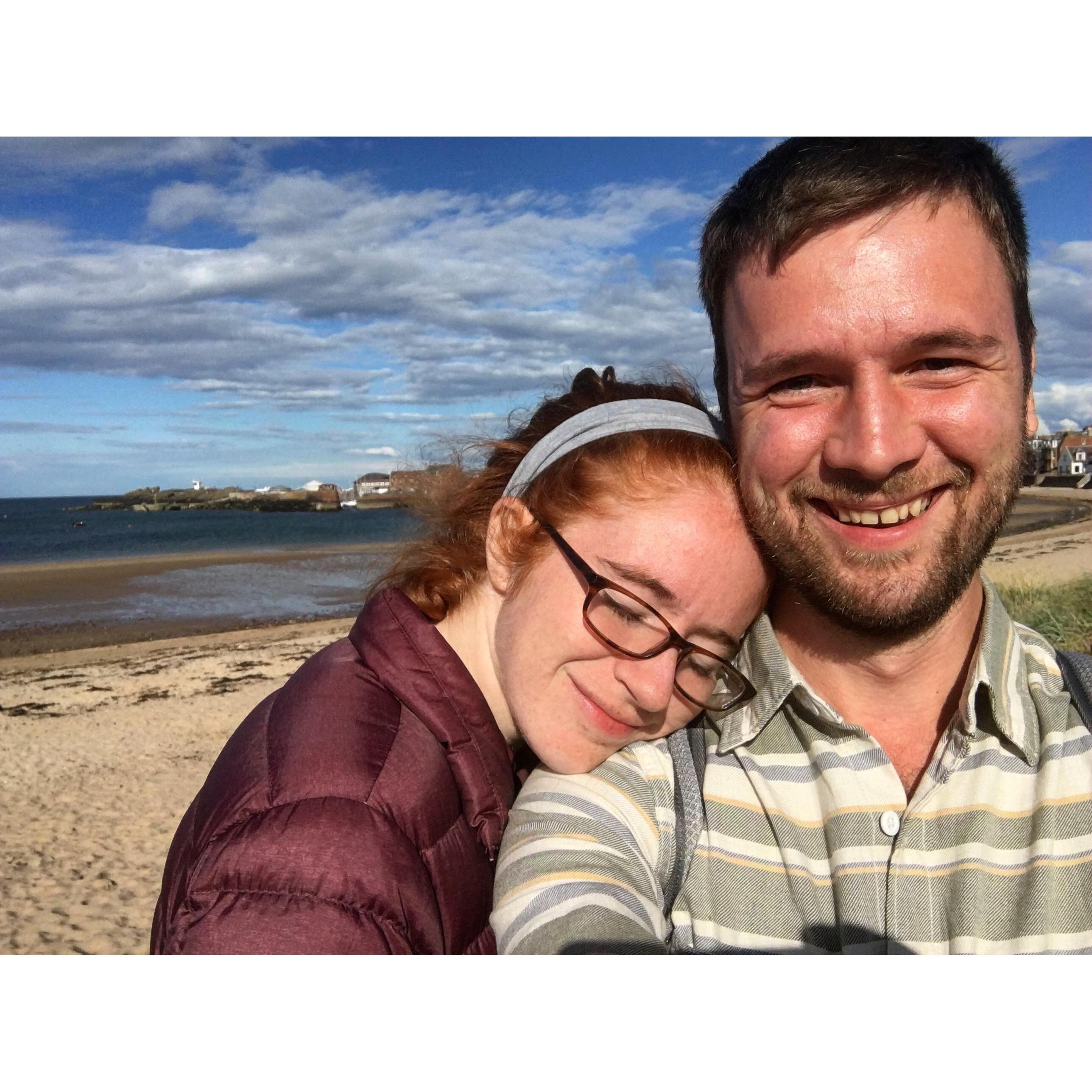 Hannah and Nate in Scotland in 2018. After touring Edinburgh in the morning, they took the train to the coast for the afternoon.