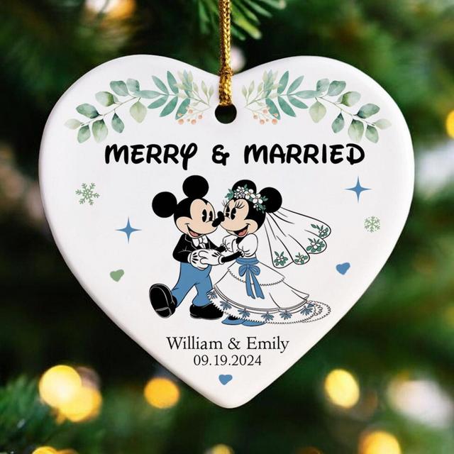 Personalized Married Couple Ornament, Custom Mickey Minnie Couple Ornament, Disney Couple Gift, Wedding Gift, First Christmas Ornament