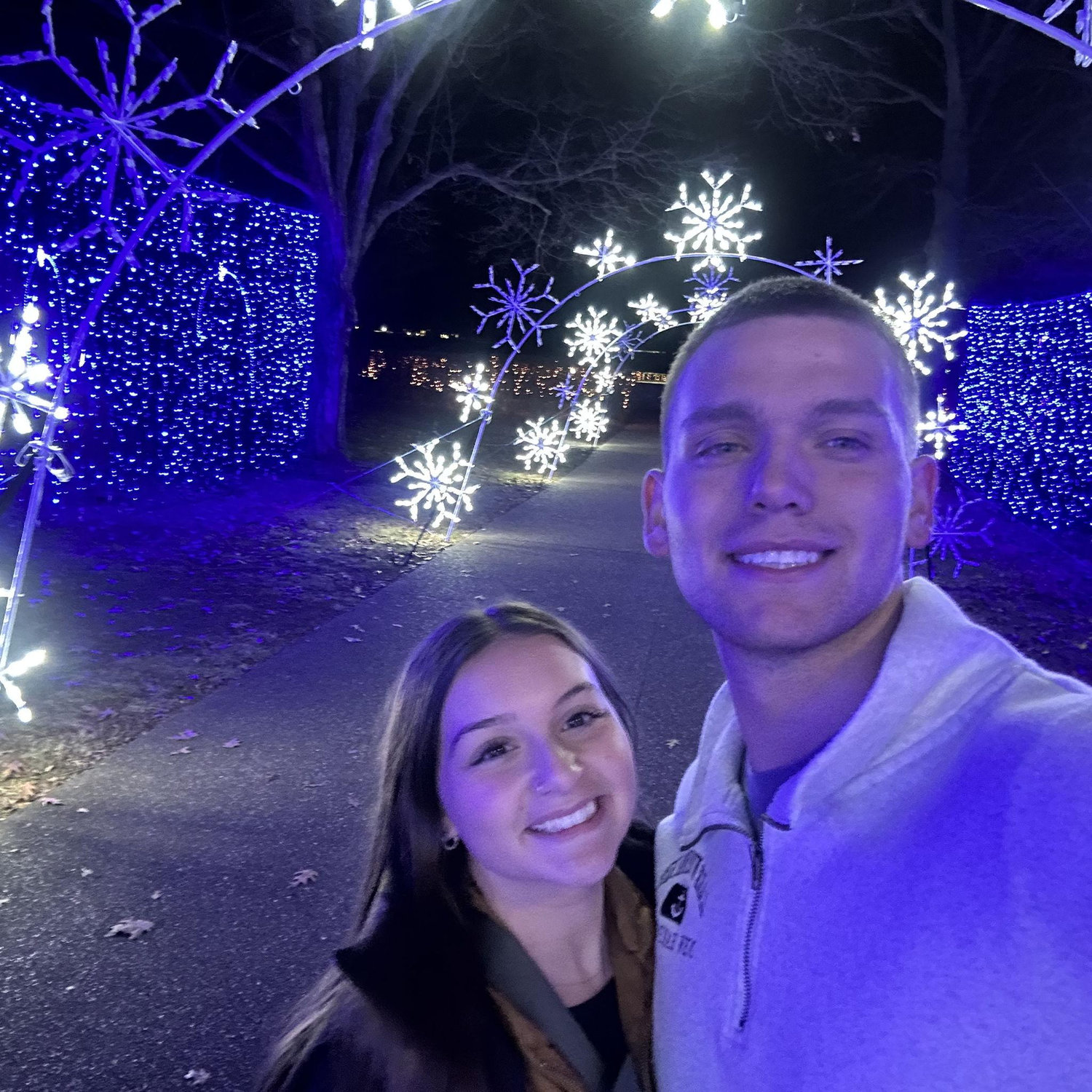 Walking through Christmas lights for the last time as boyfriend and girlfriend