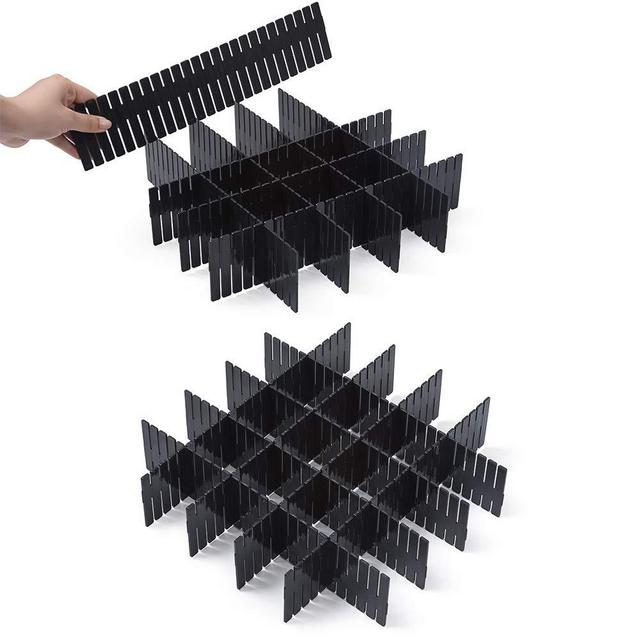 Qozary 42 Pack Adjustable Drawer Organizer Dividers for Socks, Underwear, Makeup, Kitchen, Dresser (Black)