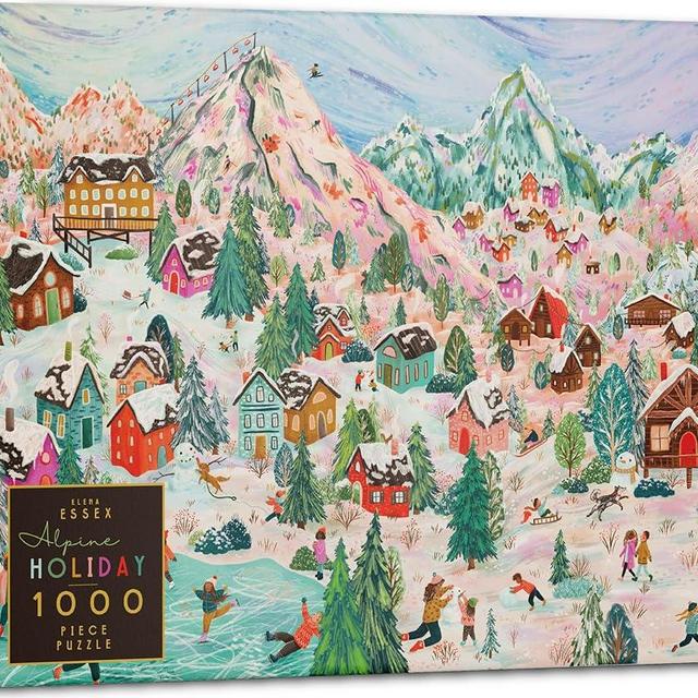Elena Essex Christmas Puzzles - Alpine Holiday / 1000 Piece Puzzle for Adults/Jigsaw Puzzles/Skiing Winter Thanksgiving Christmas Puzzle/Puzzle Size 20 x 28 inches