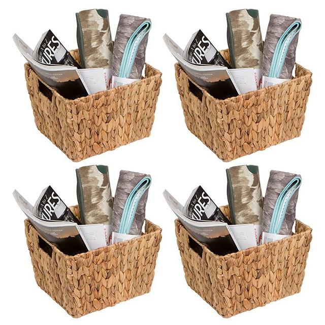 Trademark Innovations Hyacinth Storage Basket with Handles, Rectangular (Set of 4, 11.5")