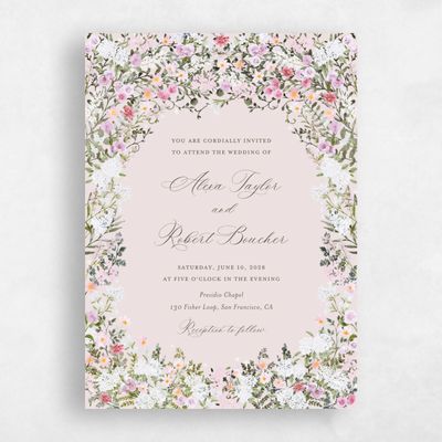 Pink Floral Wedding Invitation - Garden Gate Portrait