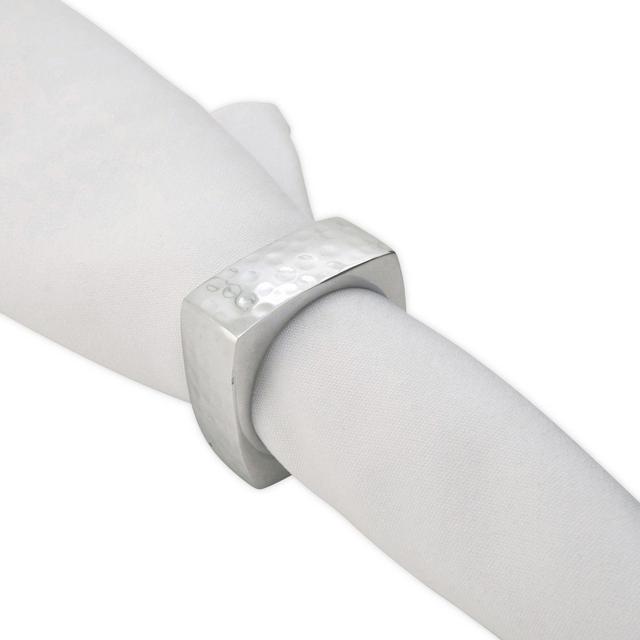 Saro Lifestyle Square Hammered Napkin Rings in Silver (Set of 4)