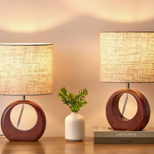 13.4" Solid Wood Table Lamp For Bedroom, Living Room, Reading Rooms (Set of 2) - Walnut