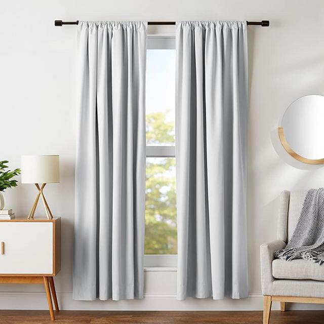 Amazon Basics Room Darkening Blackout Window Curtains with Tie Backs Set - 52 x 84-Inch, Light Gray, 2 Panels