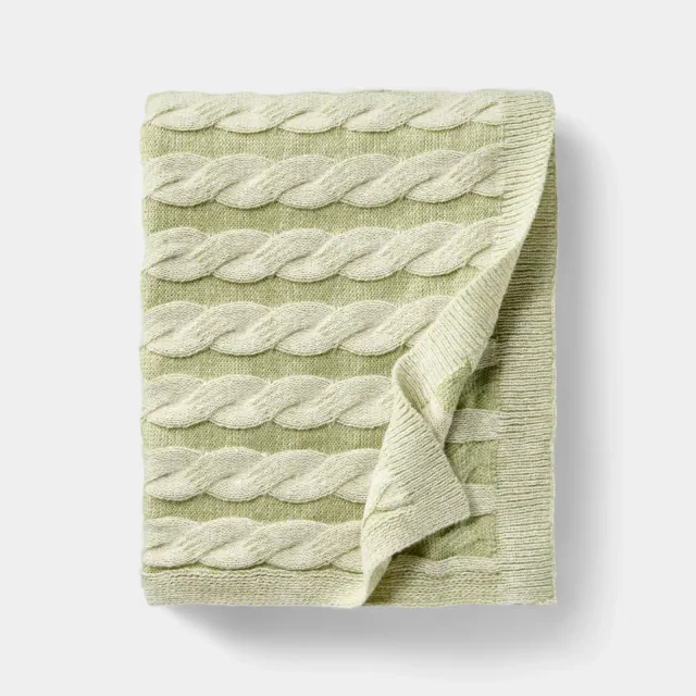 50"x60" Twisted Cable Throw Blanket Green and Cream - Threshold™ designed with Studio McGee