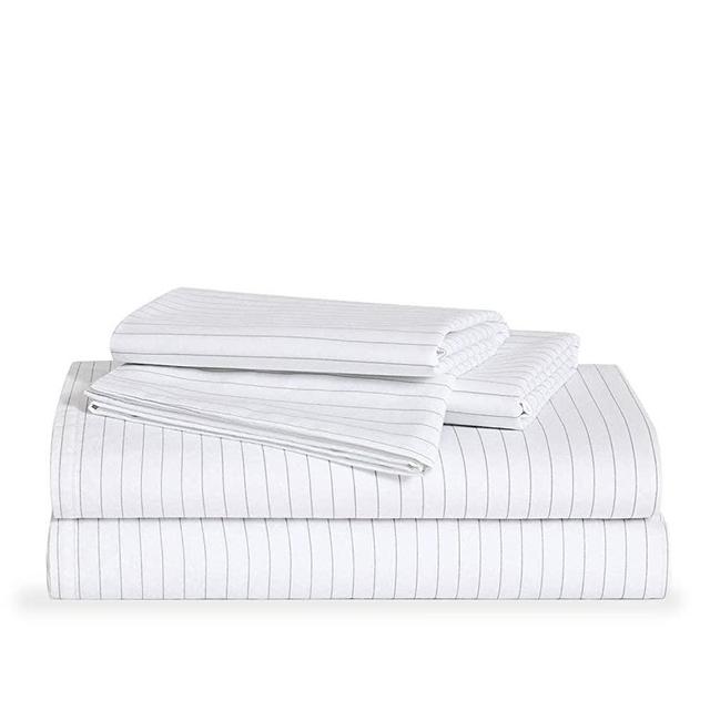 Brooklinen Luxe Core Sheet Set – Includes 1 Flat Sheet, 1 Fitted Sheet + 2 Pillowcases – 480 Thread Count Sateen Sheet Set – 100 Percent Long-Staple Cotton – Oeko-TEX Certified – Smoke Stripe – King