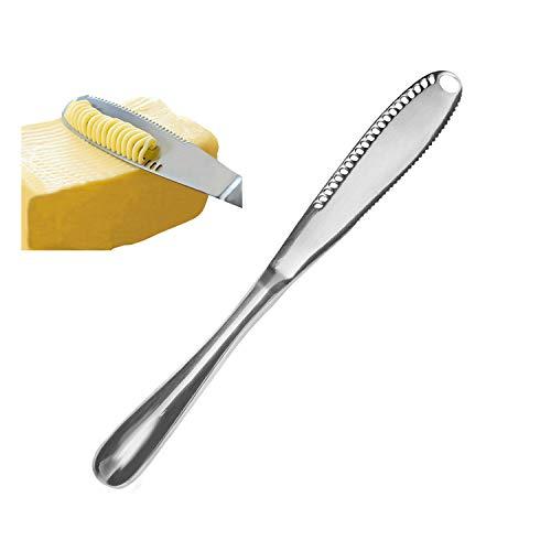Thick Stainless Steel Butter Spreader Knife, Professional Chef Knife 3 in 1 Spreader Slicer and Butter Curler Knife with Serrated Edge