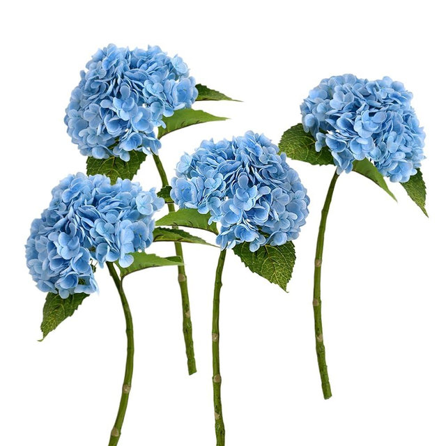 grtefhu 4pcs 21" Faux Blue Hydrangeas Artificial Flowers, Real Touch Silk Hydrangea Flowers with Stems for Bridal Wedding Bouquet Party Home Decor