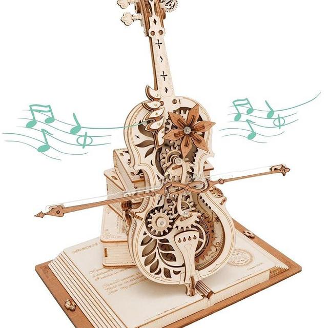 ROKR 3D Puzzles for Adults 1:5 Scale Cello Model Kit with Base 199pcs Wooden Music Box Building Kit Desk Gift for Men Women Hobby for Adults