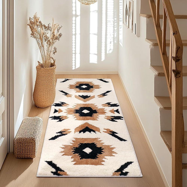 Tyrot Boho Long Bathroom Rugs Runner Non Slip Washable Western Aztec Bath Mats Rugs for Hallway Plush Soft Absorbent Farmhouse Carpet for Shower, Kitchen, 20x47 inch