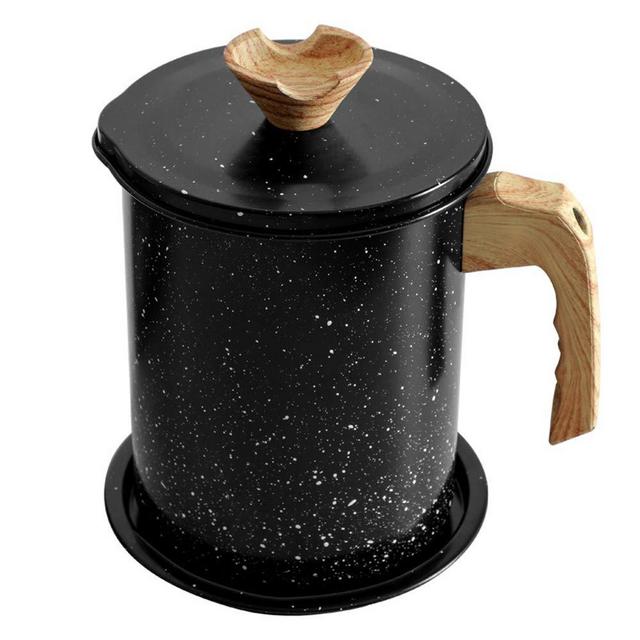 Bacon Grease Container with Strainer - 1.4L Oil Storage Grease Keeper Can for Cooking Oil, Frying Oil (1.4l, Black)