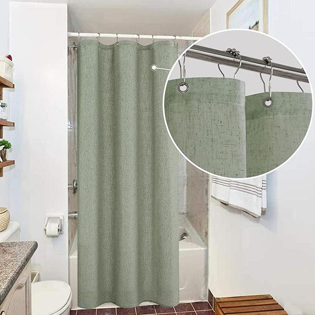 Sage Green Waterproof Linen Fabric Shower Curtain 36x72 Inch Length