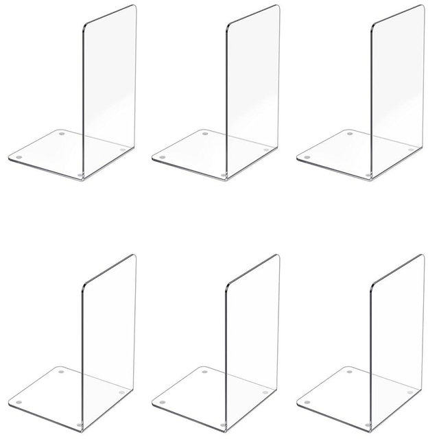 Acrylic Bookends 6 Pcs, Clear Book Ends for Shelves, Transparent Organizer, Holder Stand Decorative, Stoppers for Heavy Duty Books, CD, File, Video Games
