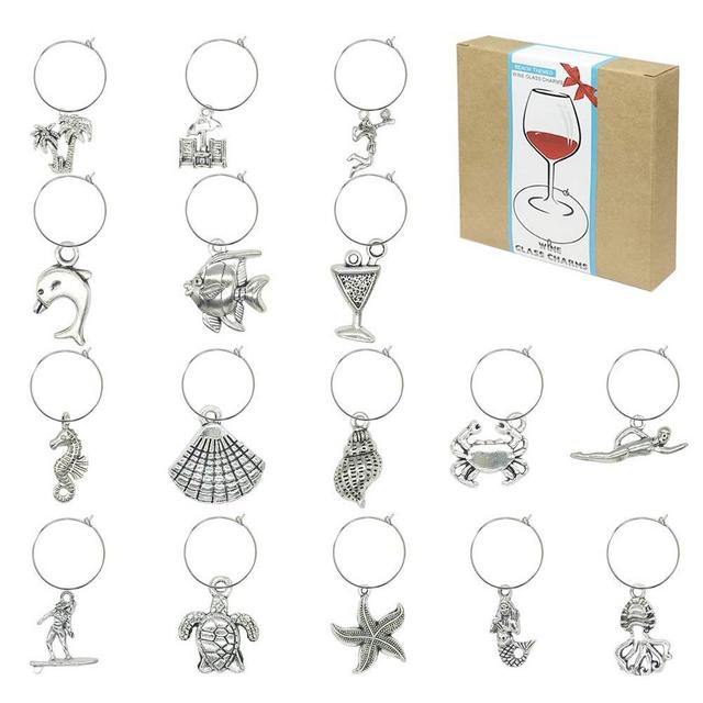 16 Piece Beach Themed Wine Glass Charms,Wine Tasting Party Decoration Supplies Gift