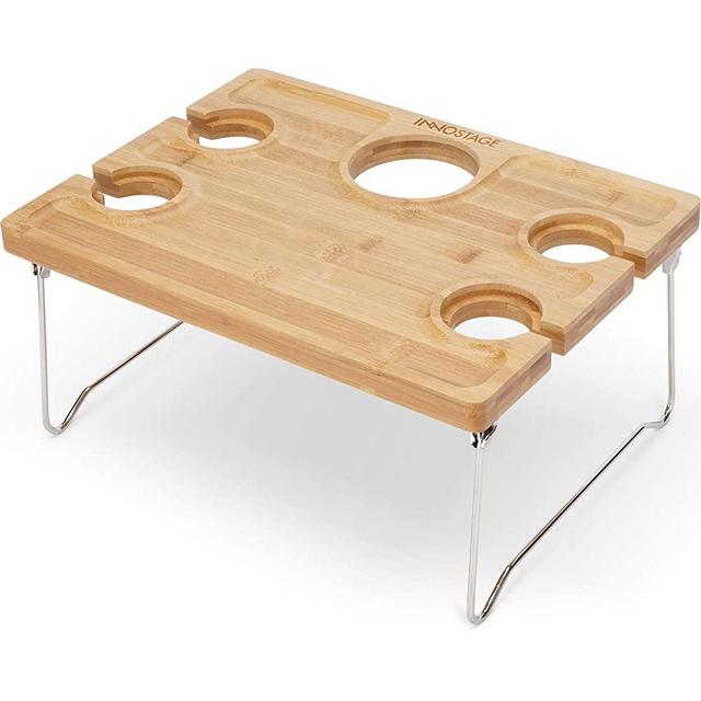 INNO STAGE Portable Picnic Table with Wine Glass and Bottle Holder, Folding Bamboo Snacks Tray Outdoor Living Camping Beach Party Accessories for 1-4 Persons