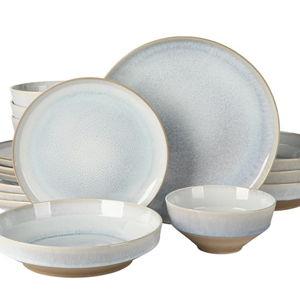 Gibson Elite Hailstone 16 Piece Stoneware Reactive Glaze (Service for 4) Ceramic Plates and Bowls Dinnerware Set - Moon Blue