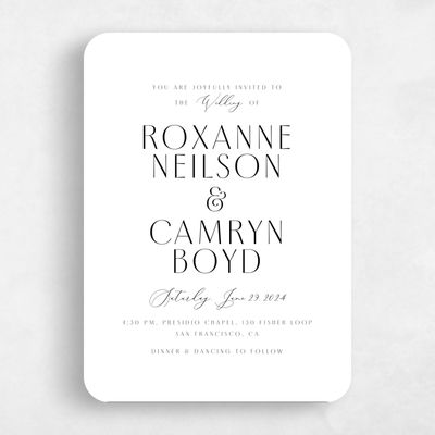 White Rounded Wedding Invitation - Paloma Portrait
