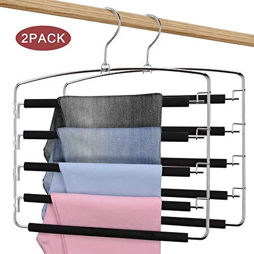 Red Photon Pants Hangers - Multi-Purpose Space Saving Slacks Hanger 2 Pack - Swing Arm, Foam Padded 5 Layers, Non-Slip, Stainless Steel Closet Storage Organizer for Trousers Skirt Jean Tie and Scarf