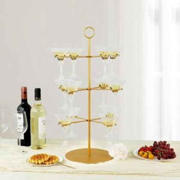 DIGITAL Champagne Tower, Metal Cocktail Tree Stand 3 Tier - 12 Holders For Champagne, Cocktails, Martini, Margarita Cups at Weddings,Bridal Parties & Events,Cocktail Glass Gold Holder