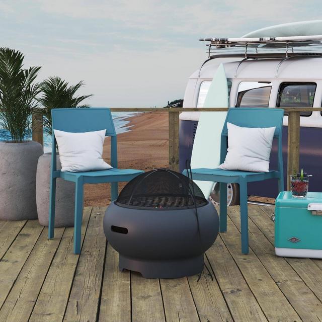 Asher Wood Burning Fire Pit with Grilling Surface - Charcoal - Novogratz Poolside Collection