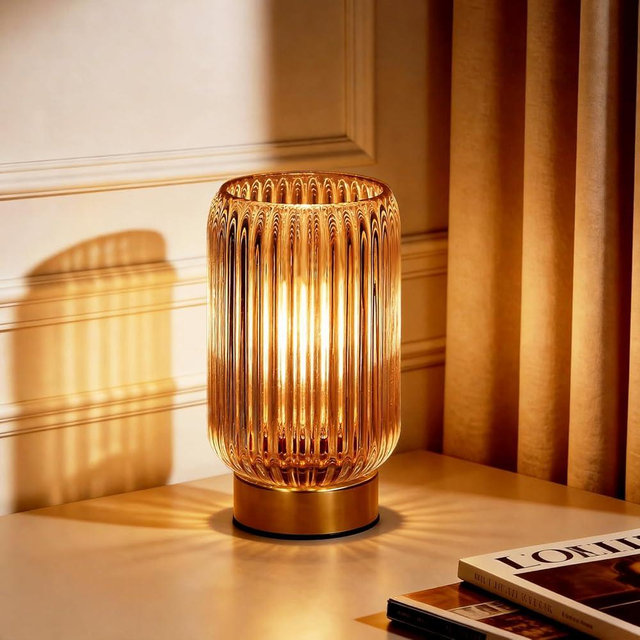 MJ PREMIER Cordless Lamp, Battery Operated Lamp with Timer, Yellow Glass Lampshade, Small Table Lamps for Area No Plug, Decorative Led Light for Bedroom Living Room Shelf (Yellow)