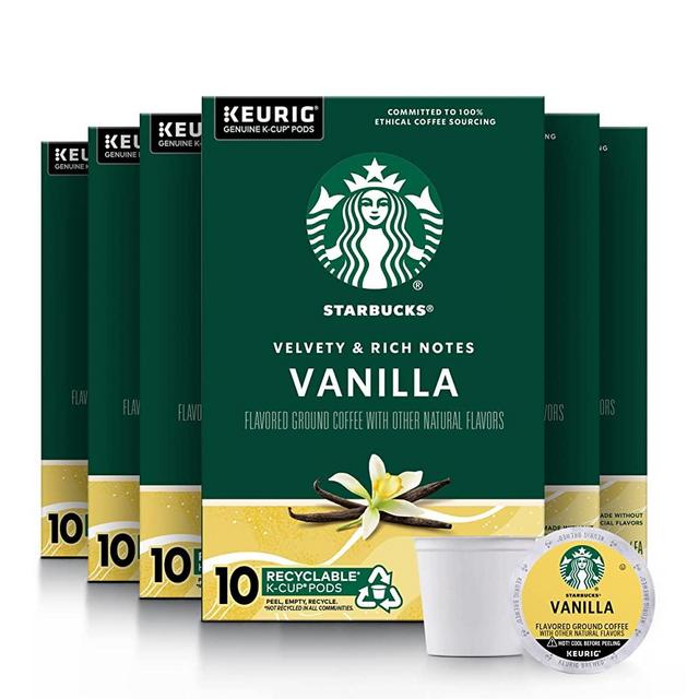 Starbucks K-Cup Coffee Pods—Vanilla Flavored Coffee—No Artificial Flavors—100% Arabica—6 boxes (60 pods total)