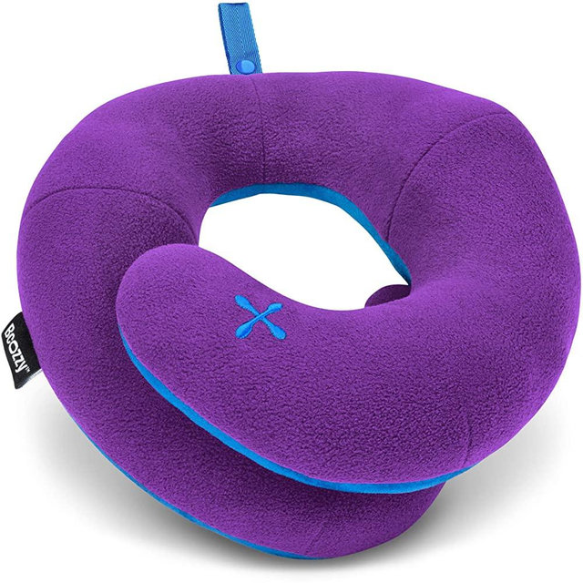 BCOZZY Chin Supporting Travel Pillow- Unique Patented Design Offers 3 Ergonomic Ways to Support The Head, Neck, and Chin When Traveling and at Home. Fully Washable. Large, Purple