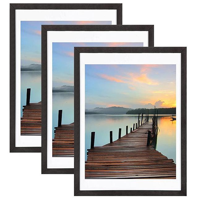 Sindcom 18x24 Picture Frame 3 Pack, with Detachable Mat for 16x20 Pictures, Wall Mounting Charcoal Gray Photo Frame, Pre-Installed Hanging Hooks for Portrait or Landscape Mode