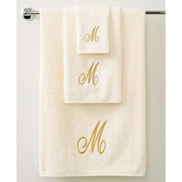 Avanti Bath Towels, Monogram Initial Script Ivory and Gold 16" x 30" Hand Towel