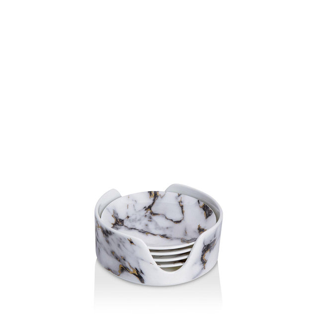 Prouna Marble Venice Fog Coasters & Holder, Set of 4