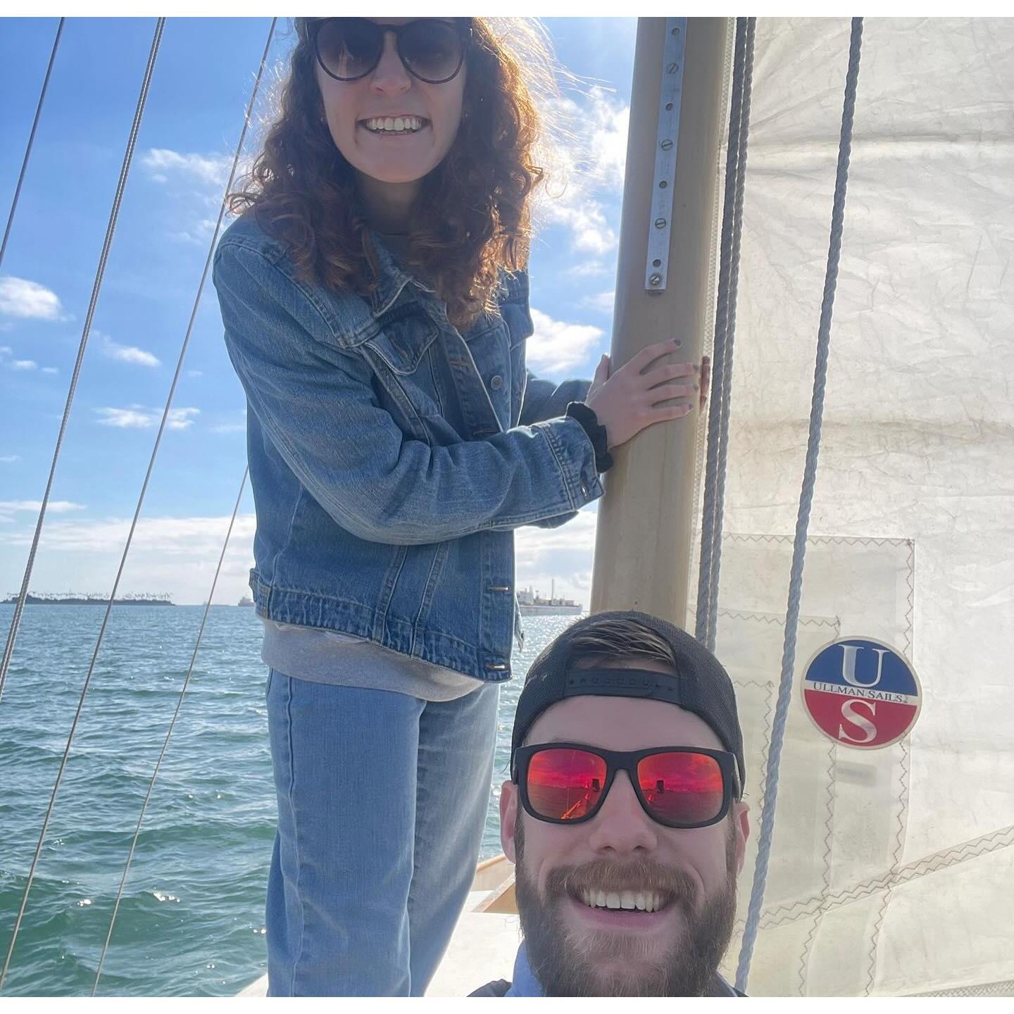 Kyle is a great sailor, thanks to his grandpa Bud's trips on their sailboat off the coast of California. He took Julia out to sail at Long Beach with his grandpa last February 2024.