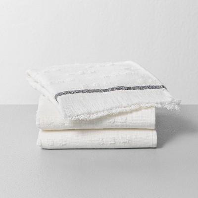 3pc Fouta Texture Dots Washcloth Set Sour Cream/Railroad Gray - Hearth & Hand™ with Magnolia