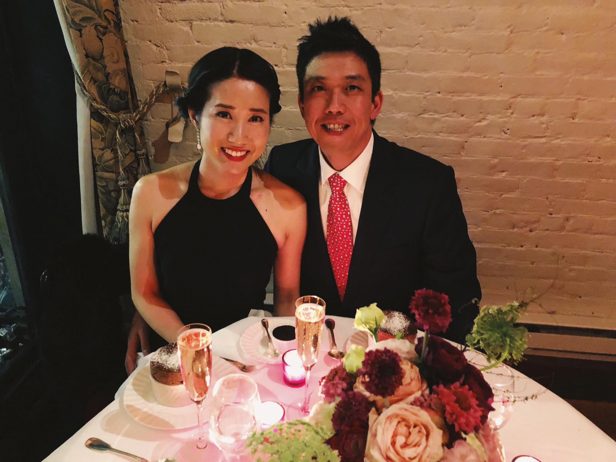 Our first Valentine's Day together and also celebrating the proposal at La Grenouille in NYC.