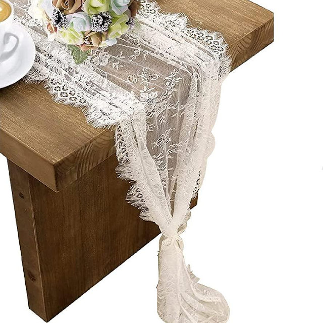 3 Pcs White Lace Table Runner 14 x 120 Inch Embroidered Boho Table Runner for Wedding Party Bridal Shower Decorations Vintage Rustic Table Runners